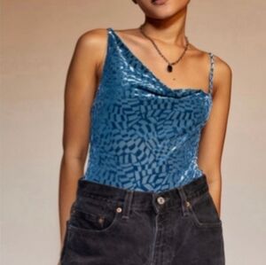 Urban Outfitters Blue Velvet Geometric Design Bodysuit